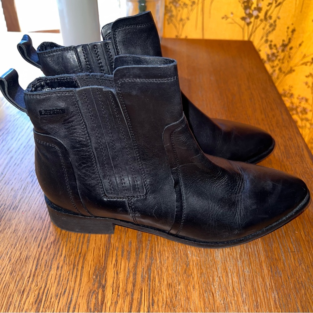 Superdry Black Leather Ankle Chelsea Boots Size 7 - Picture 1 of 12